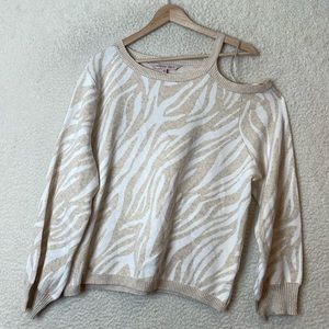 NWT Willow Drive Womens Cream Zebra Pattern Cold Shoulder Sweater XL XLARGE